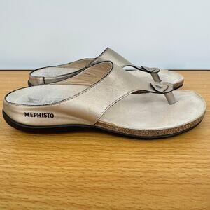 Mephisto sandals 37 slip on leather thong flip flop metallic gold comfort US 7